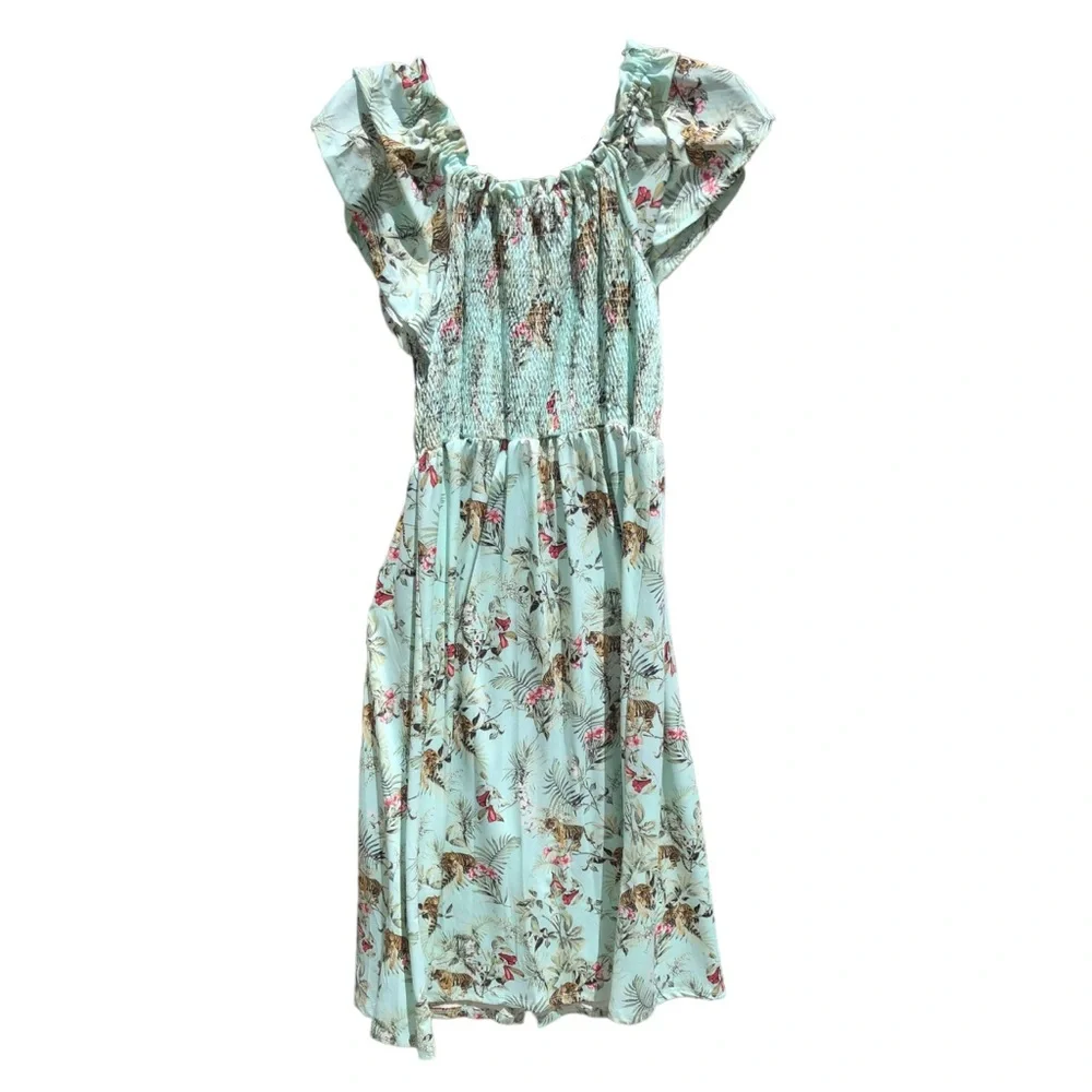 • Robert Louis Smocked Green Floral Peasant Dress, Med - Picture 8 of 8